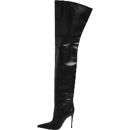 Black Leather Stiletto Knee High Boots Shoes