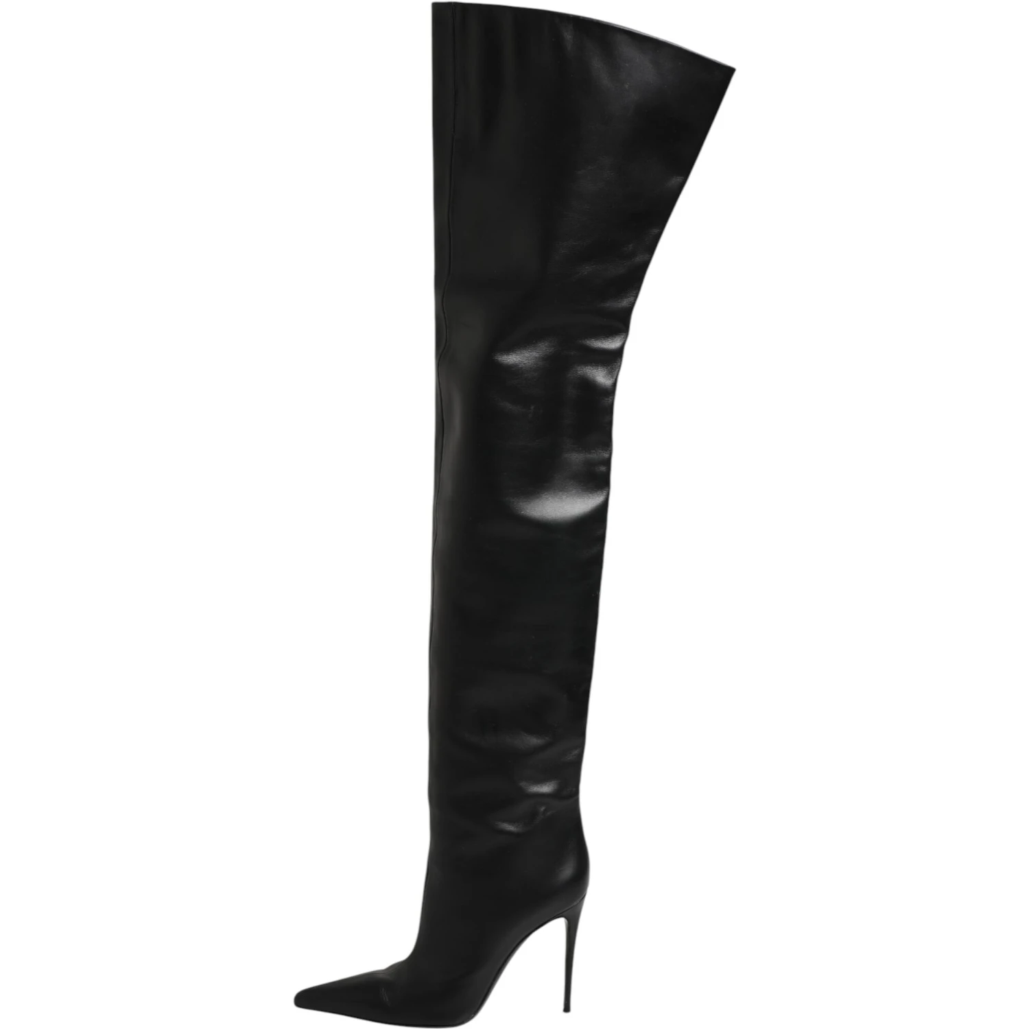 Black Leather Stiletto Knee High Boots Shoes