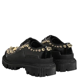 Black Leather Jeweled Crystals Derby Shoes
