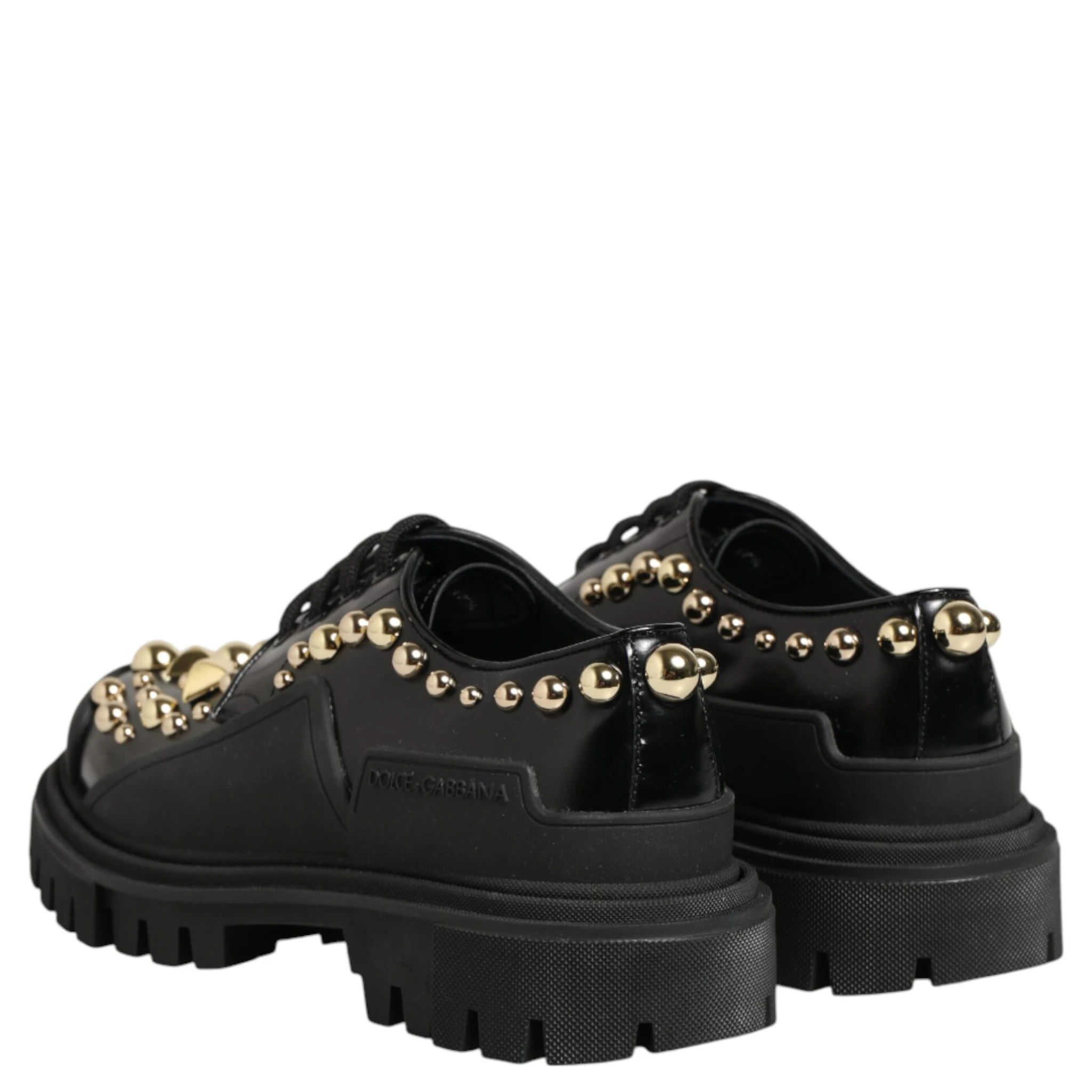 Black Leather Jeweled Crystals Derby Shoes