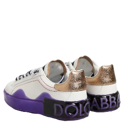 White Purple Leather Low Top Sneaker Shoes