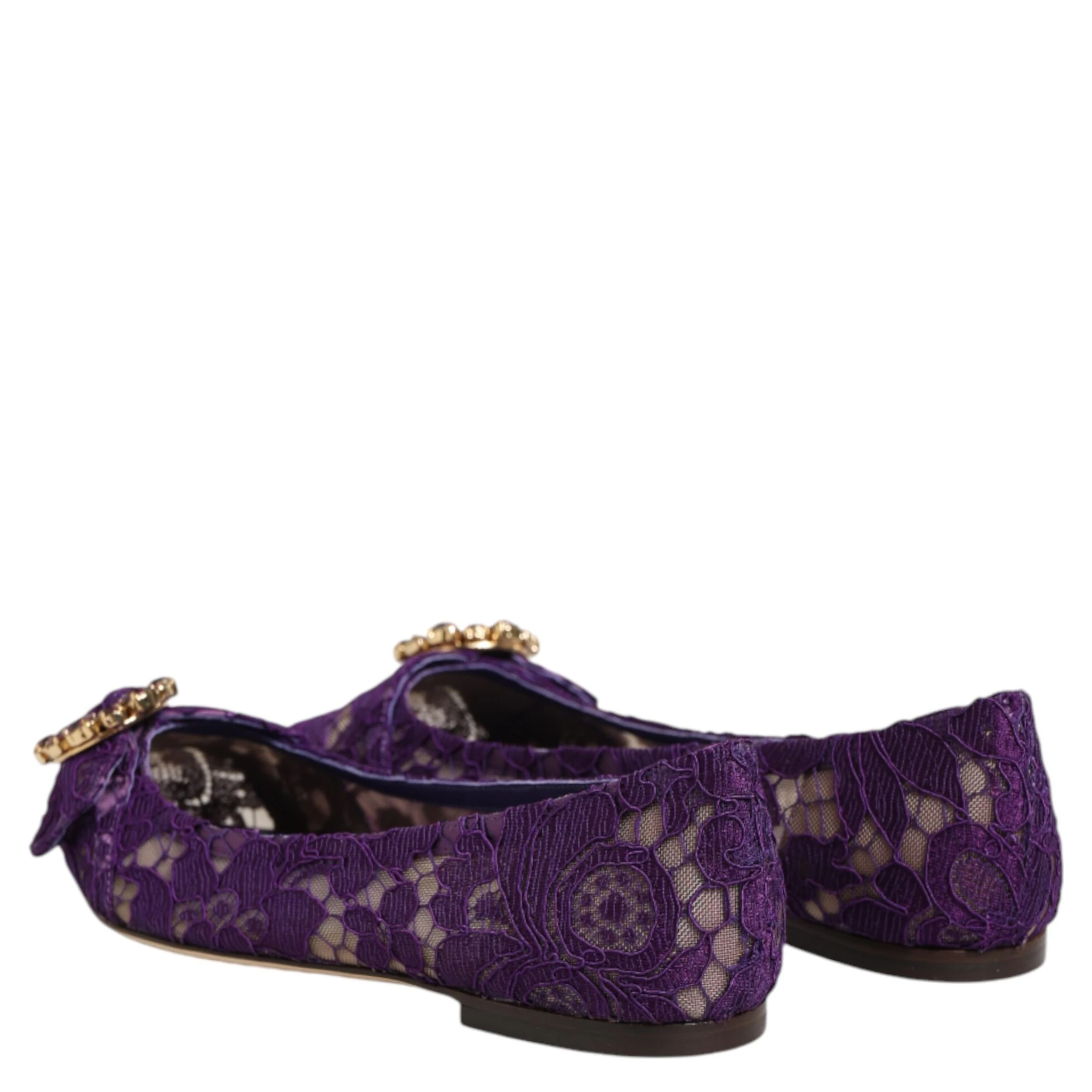 Purple Taormina Lace Crystals Flats Shoes