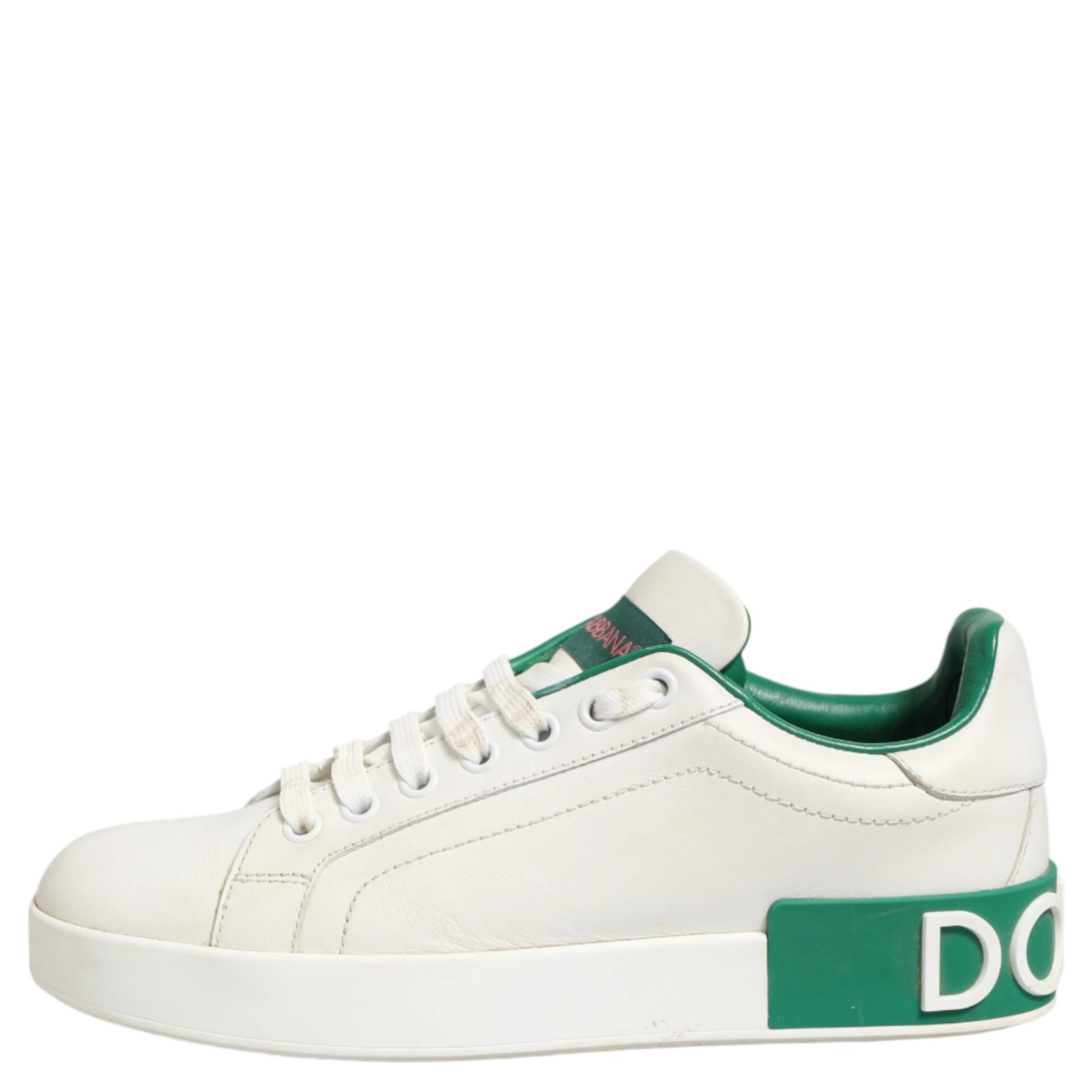 White Green Leather Low Top Sneakers Shoes
