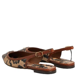 Brown Leopard Slingback Flats Sandals Shoes