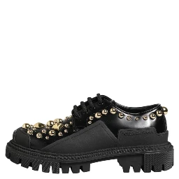 Black Leather Jeweled Crystals Derby Shoes