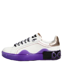 White Purple Leather Low Top Sneaker Shoes