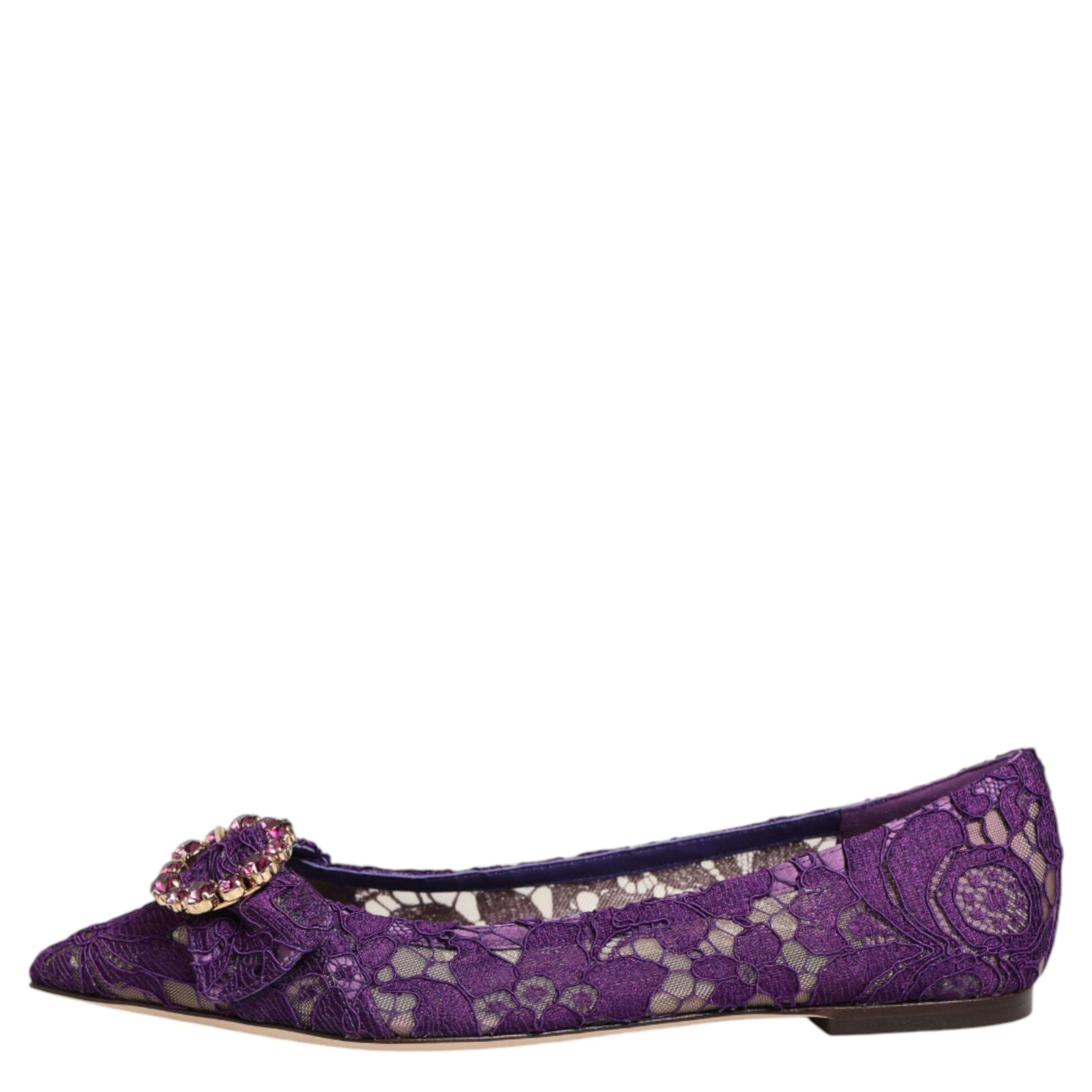 Purple Taormina Lace Crystals Flats Shoes