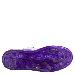 White Purple Leather Low Top Sneaker Shoes
