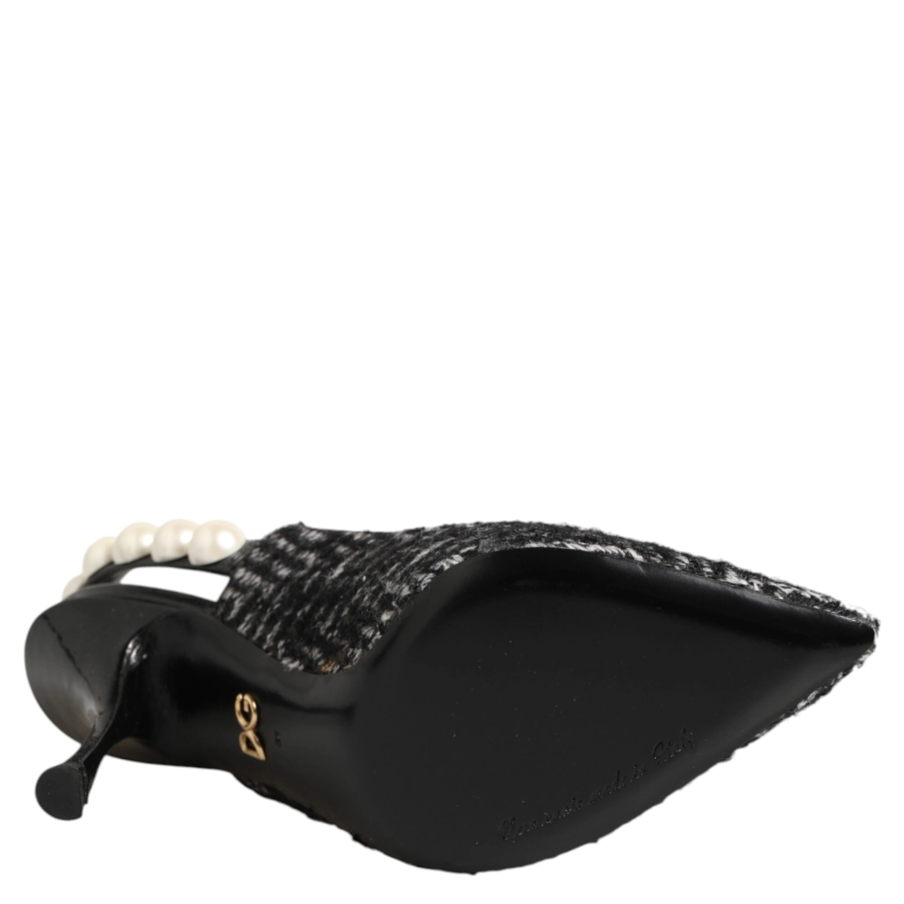 White Black Chevron Faux Pearl Slingbacks Shoes