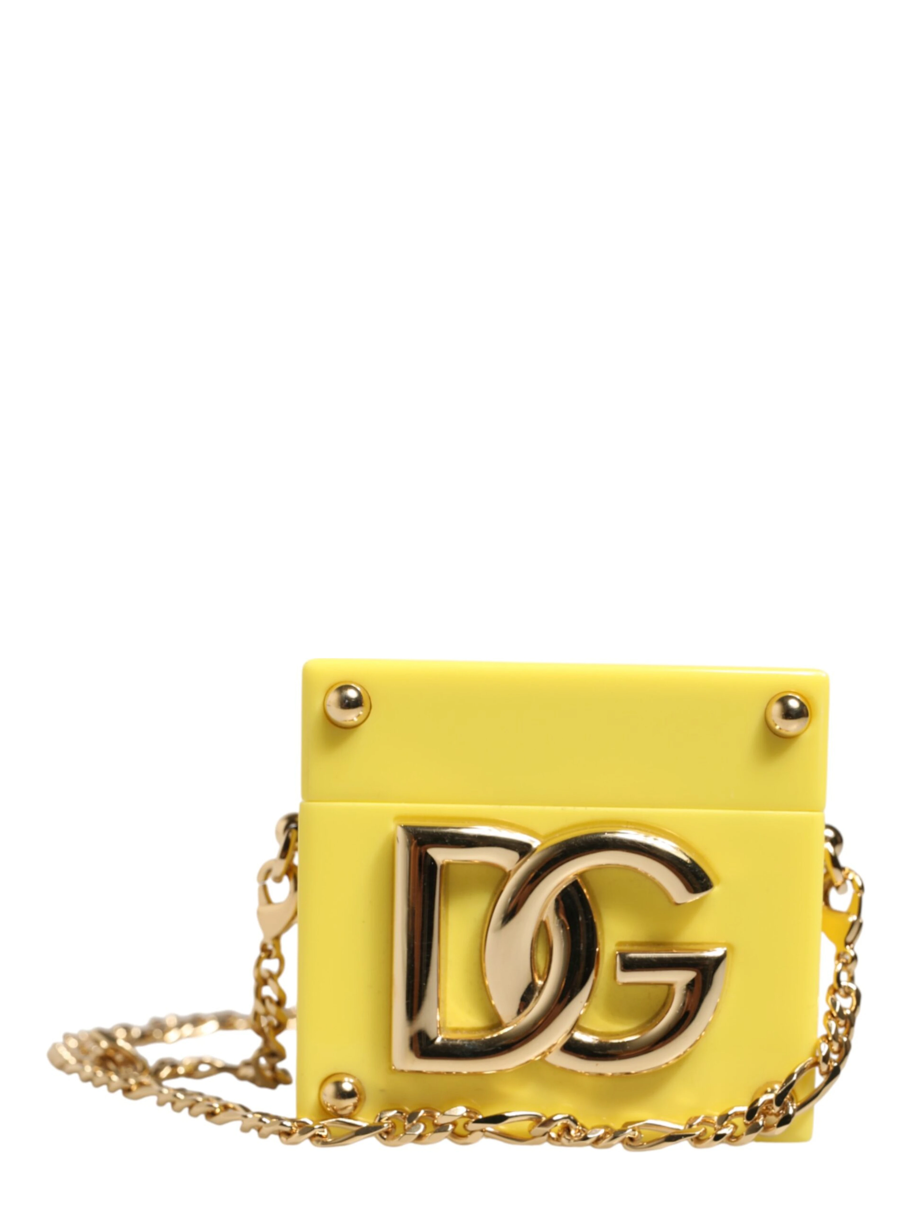 Yellow DG Logo Plaque Cover Gold Chain Airpods Case