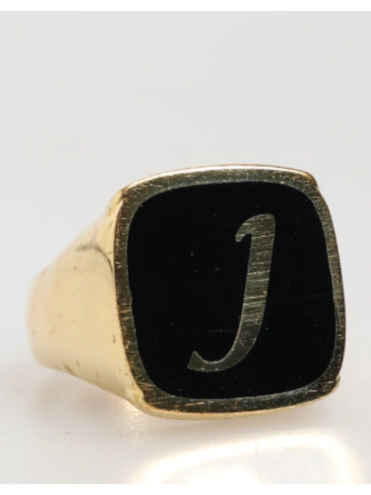 Gold-Tone Real Brass Black Enamel "J" Adjustable Rings