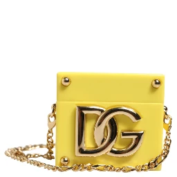 Yellow DG Logo Plaque Cover Gold Chain Airpods Case