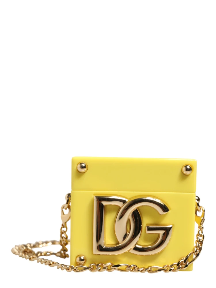 Yellow DG Logo Plaque Cover Gold Chain Airpods Case alternative