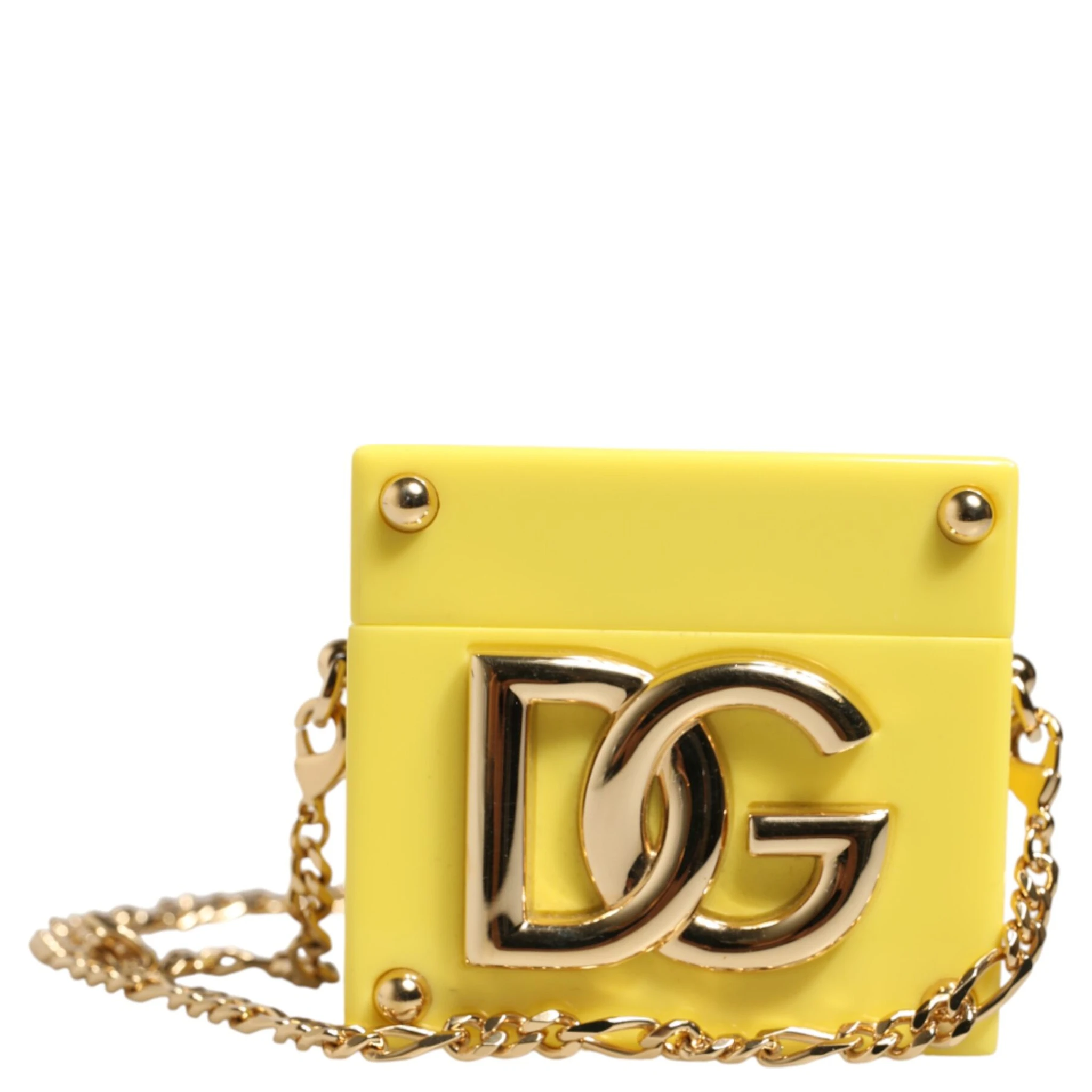 Yellow DG Logo Plaque Cover Gold Chain Airpods Case
