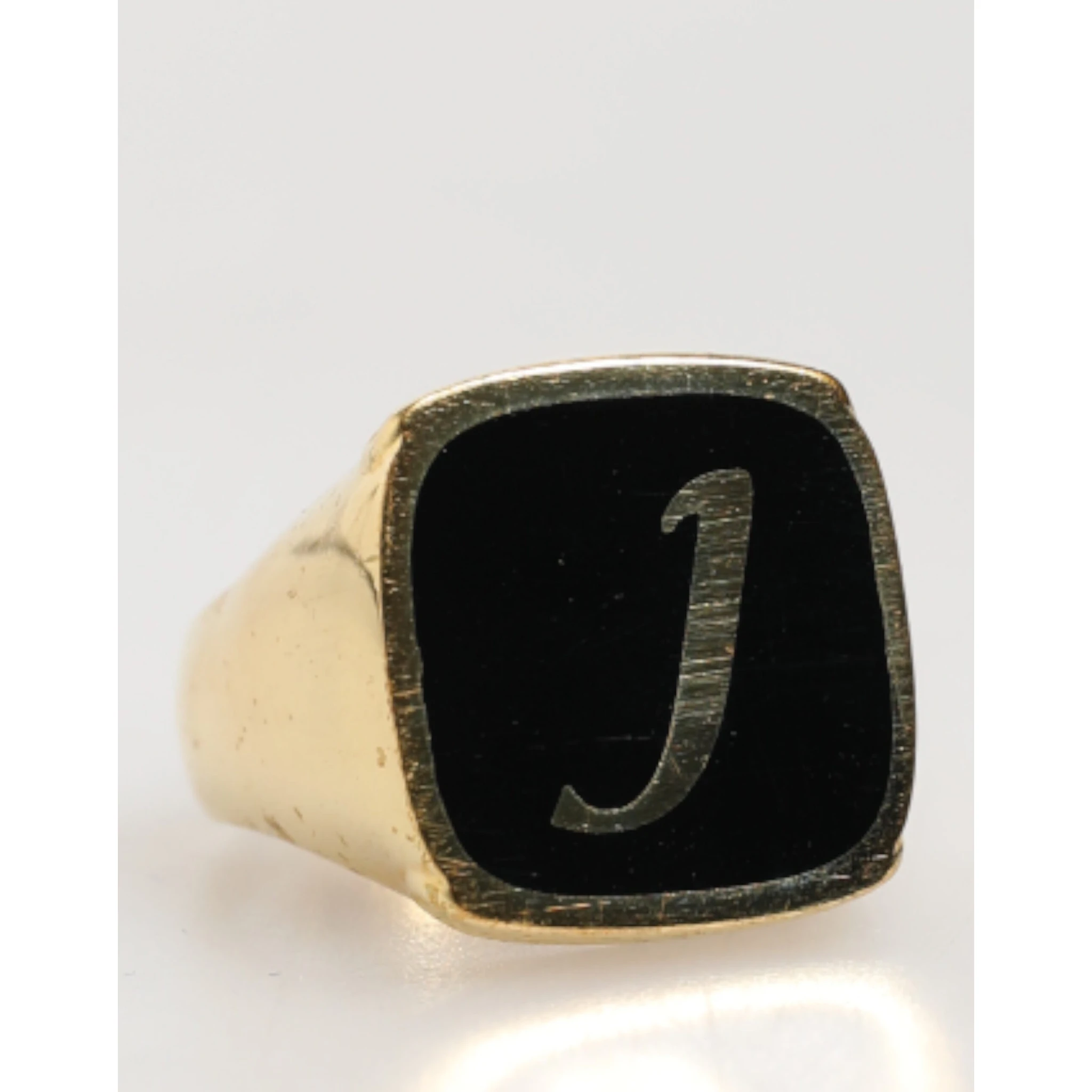 Gold-Tone Real Brass Black Enamel "J" Adjustable Rings