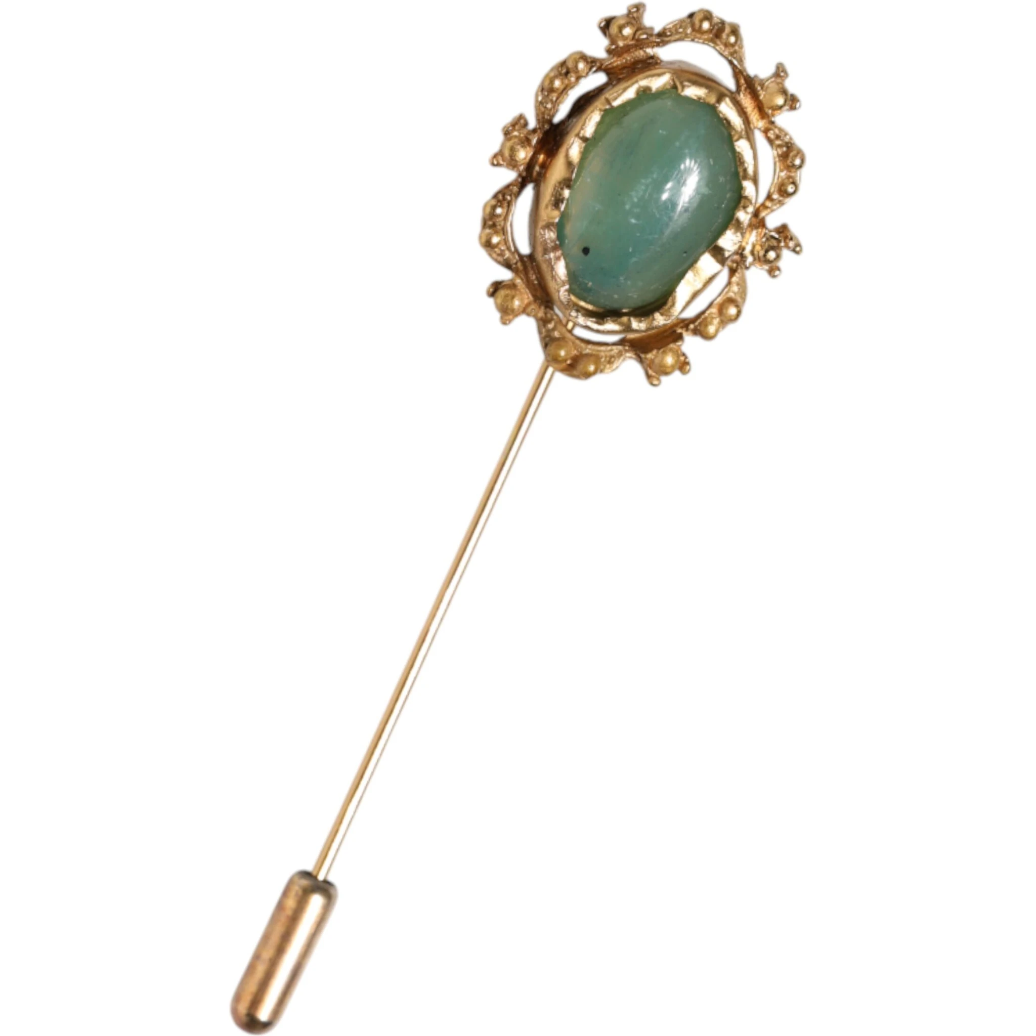 Gold Tone Green Stone Antique Men Accessory Brooch Pin