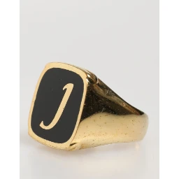 Gold-Tone Real Brass Black Enamel "J" Adjustable Rings