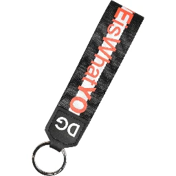 Black Logo Polyester Silver Brass Holder Keychain Keyring