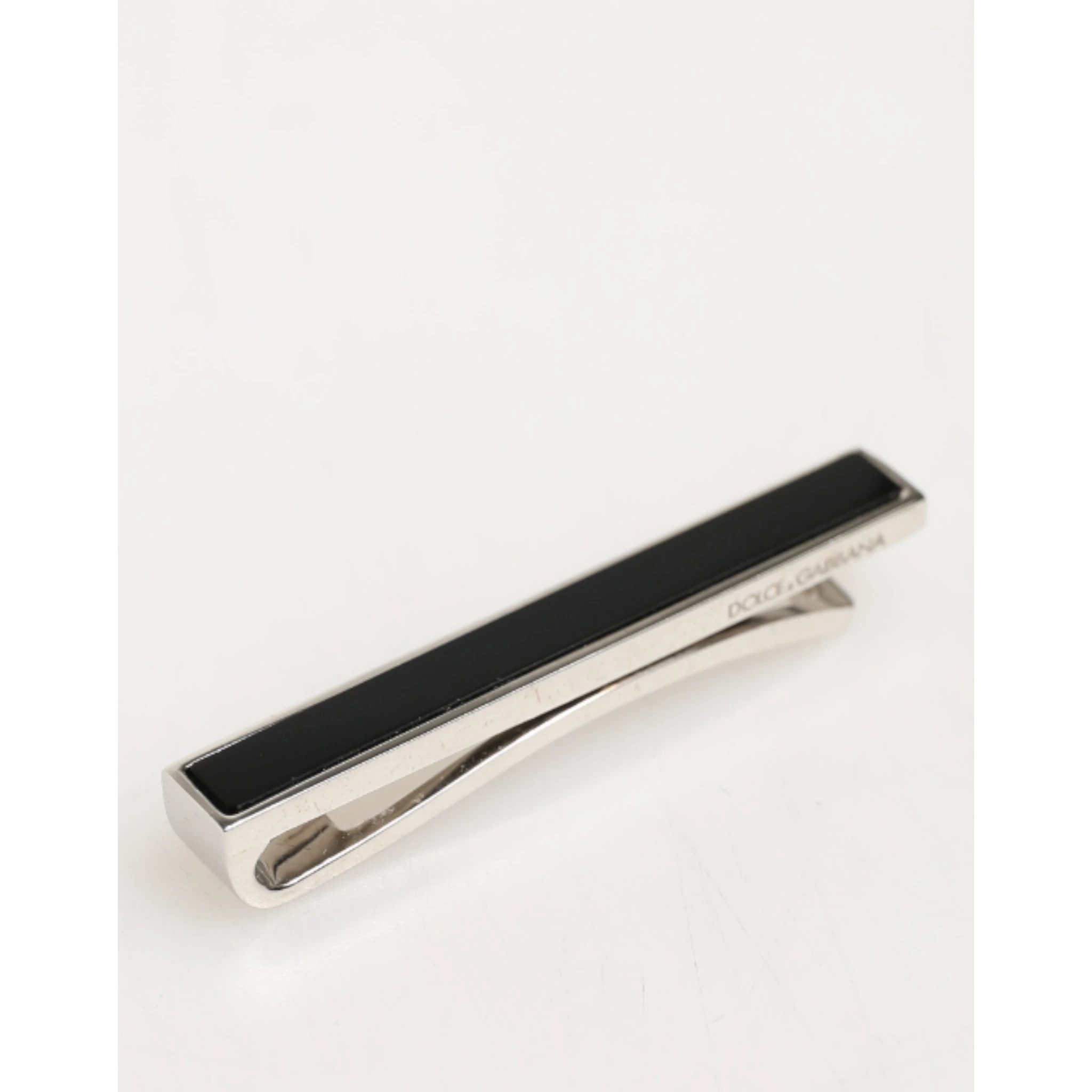 Silver Tone Brass Logo Branded Men Accessory Tie Clip Bar