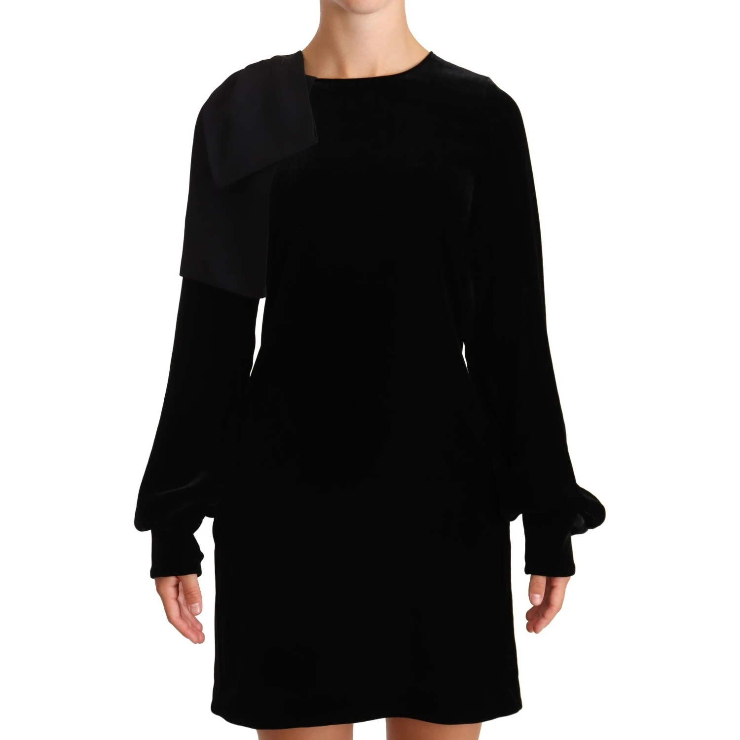 Sheath A-line Black Viscose Long Sleeves Round Neck Mini Dress