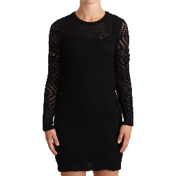 Bodycon Sheath Black Viscose Long Sleeves Mini Dress