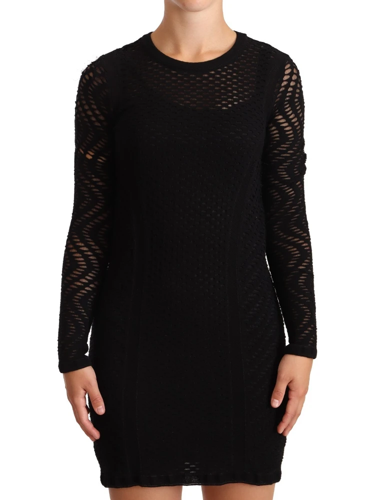 Bodycon Sheath Black Viscose Long Sleeves Mini Dress