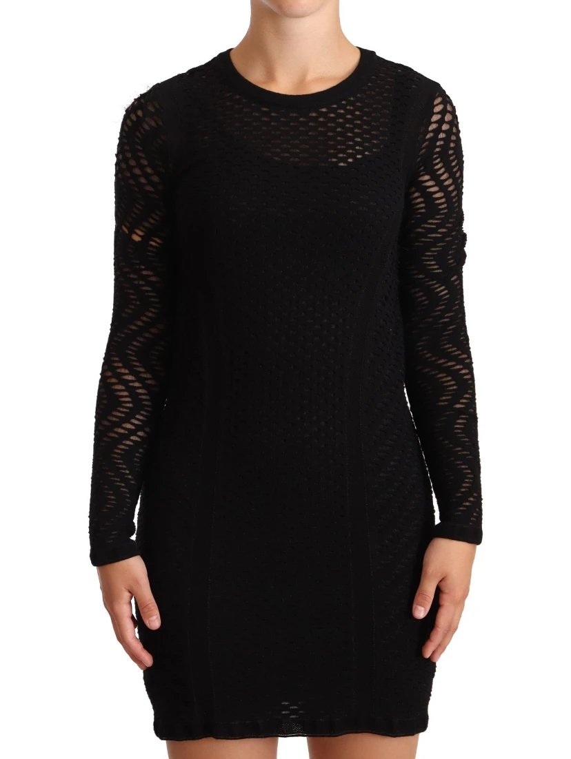 Bodycon Sheath Black Viscose Long Sleeves Mini Dress