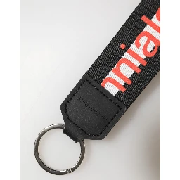 Black Logo Polyester Silver Brass Holder Keychain Keyring