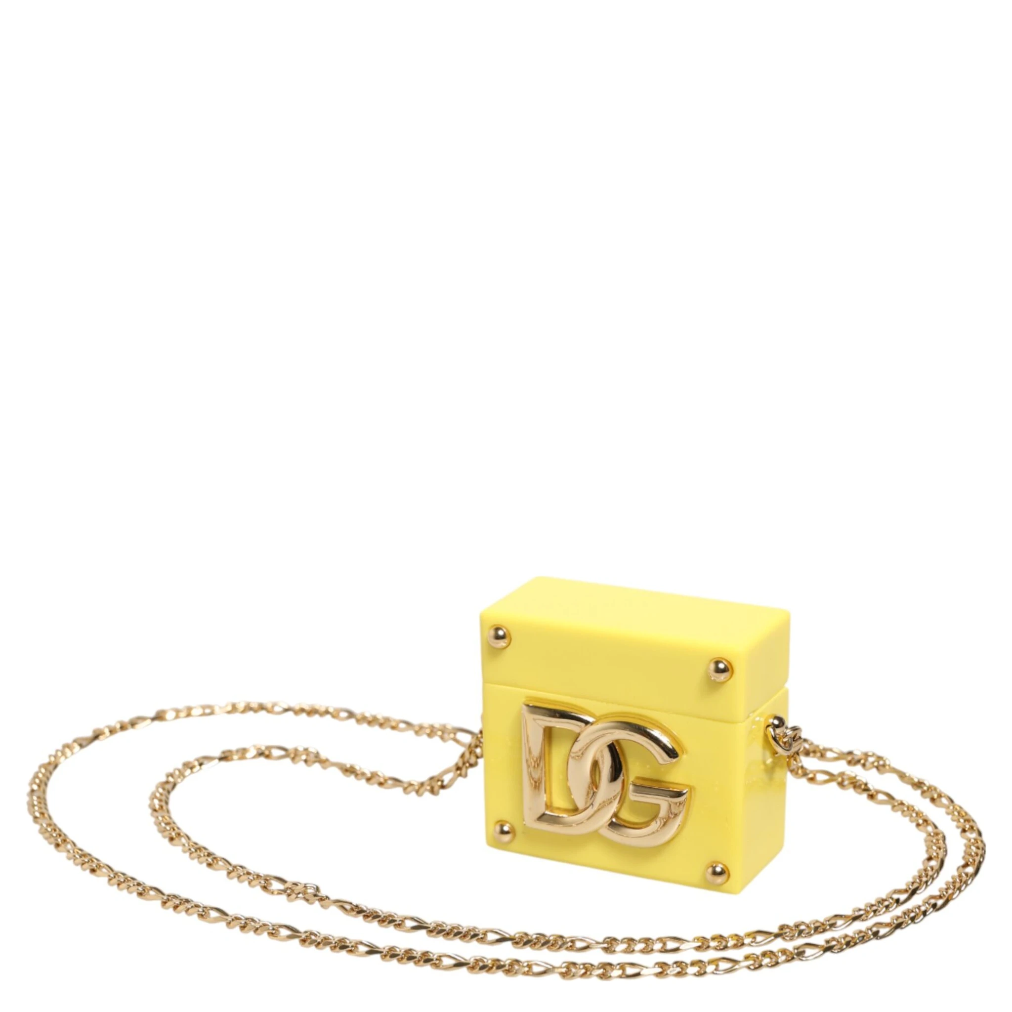 Yellow DG Logo Plaque Cover Gold Chain Airpods Case