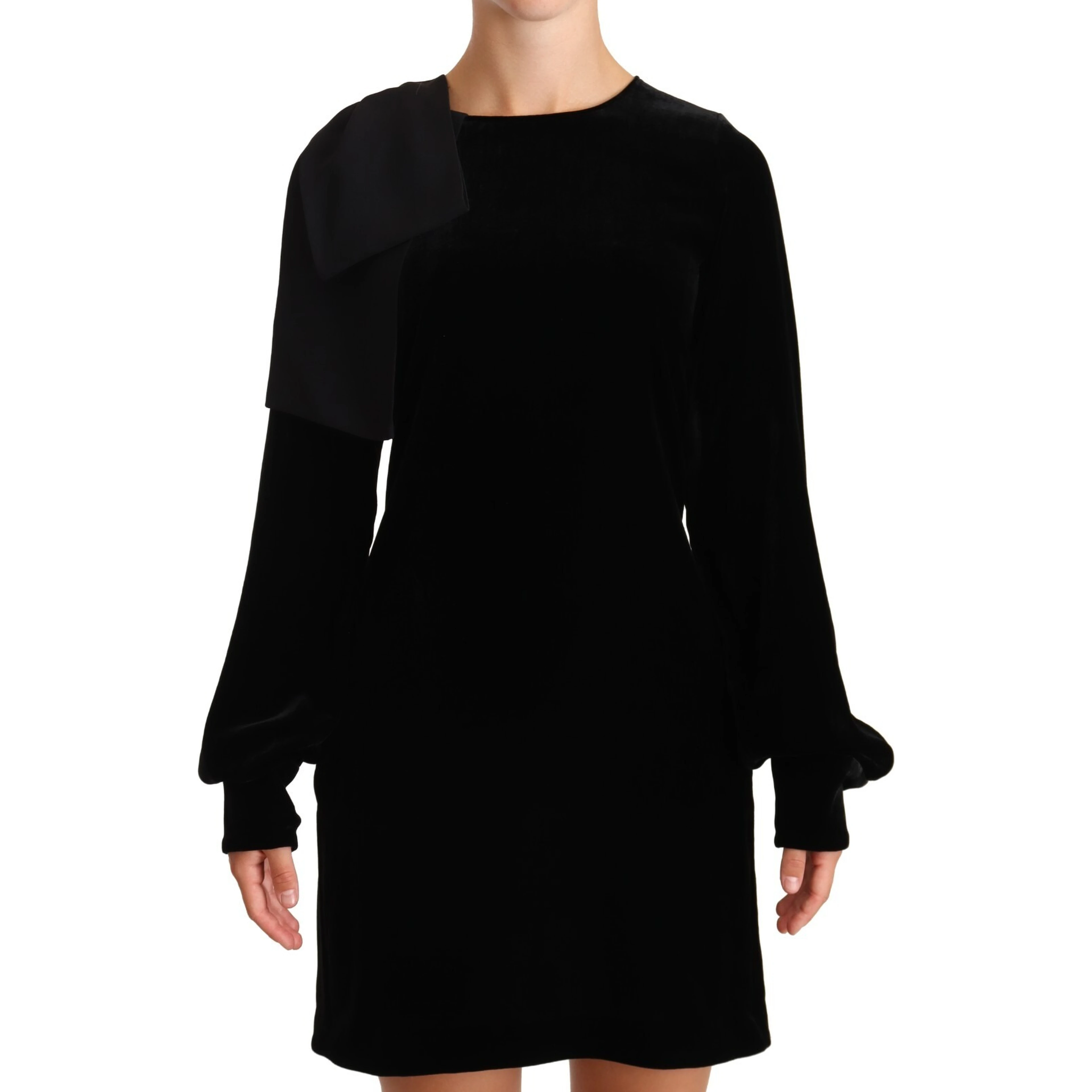 Sheath A-line Black Viscose Long Sleeves Round Neck Mini Dress