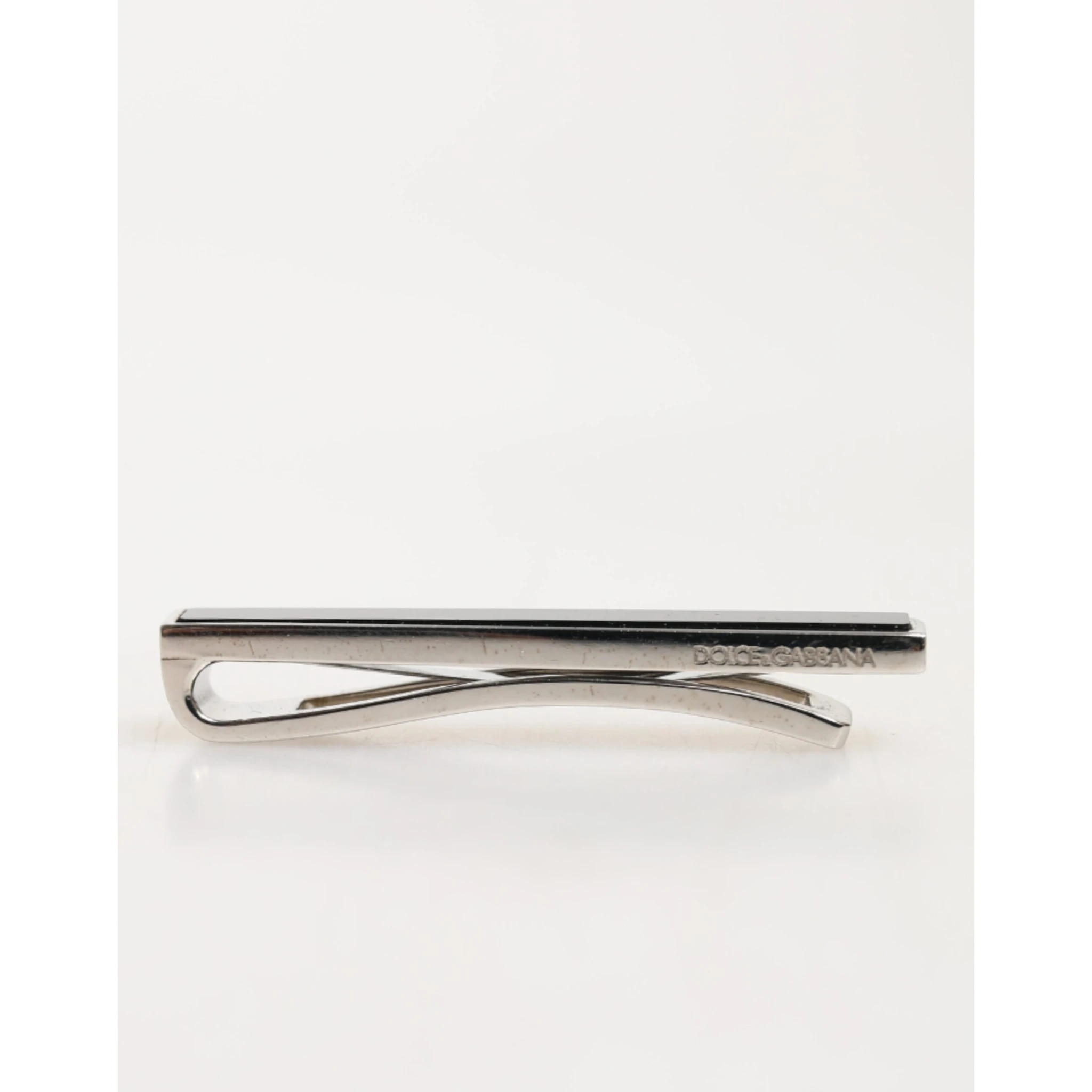 Silver Tone Brass Logo Branded Men Accessory Tie Clip Bar