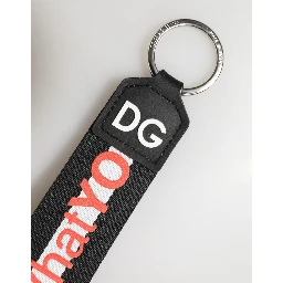 Black Logo Polyester Silver Brass Holder Keychain Keyring