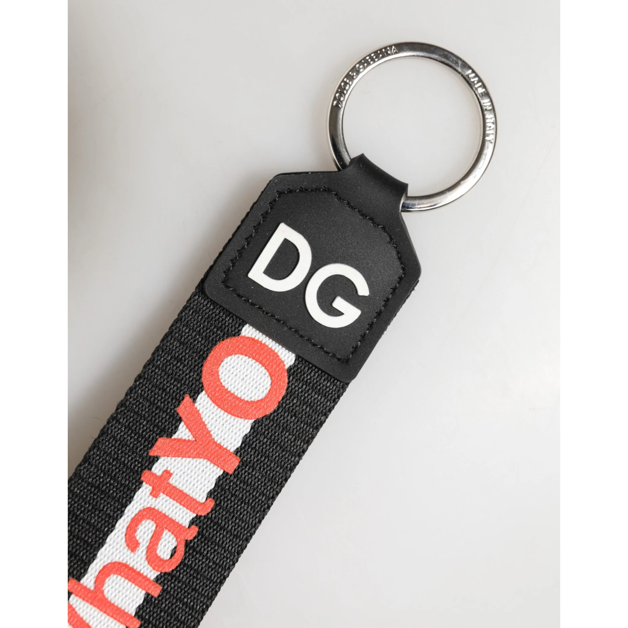 Black Logo Polyester Silver Brass Holder Keychain Keyring