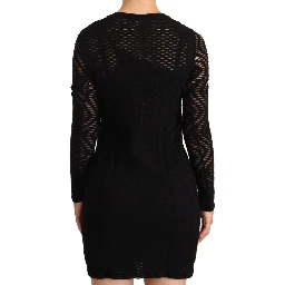 Bodycon Sheath Black Viscose Long Sleeves Mini Dress