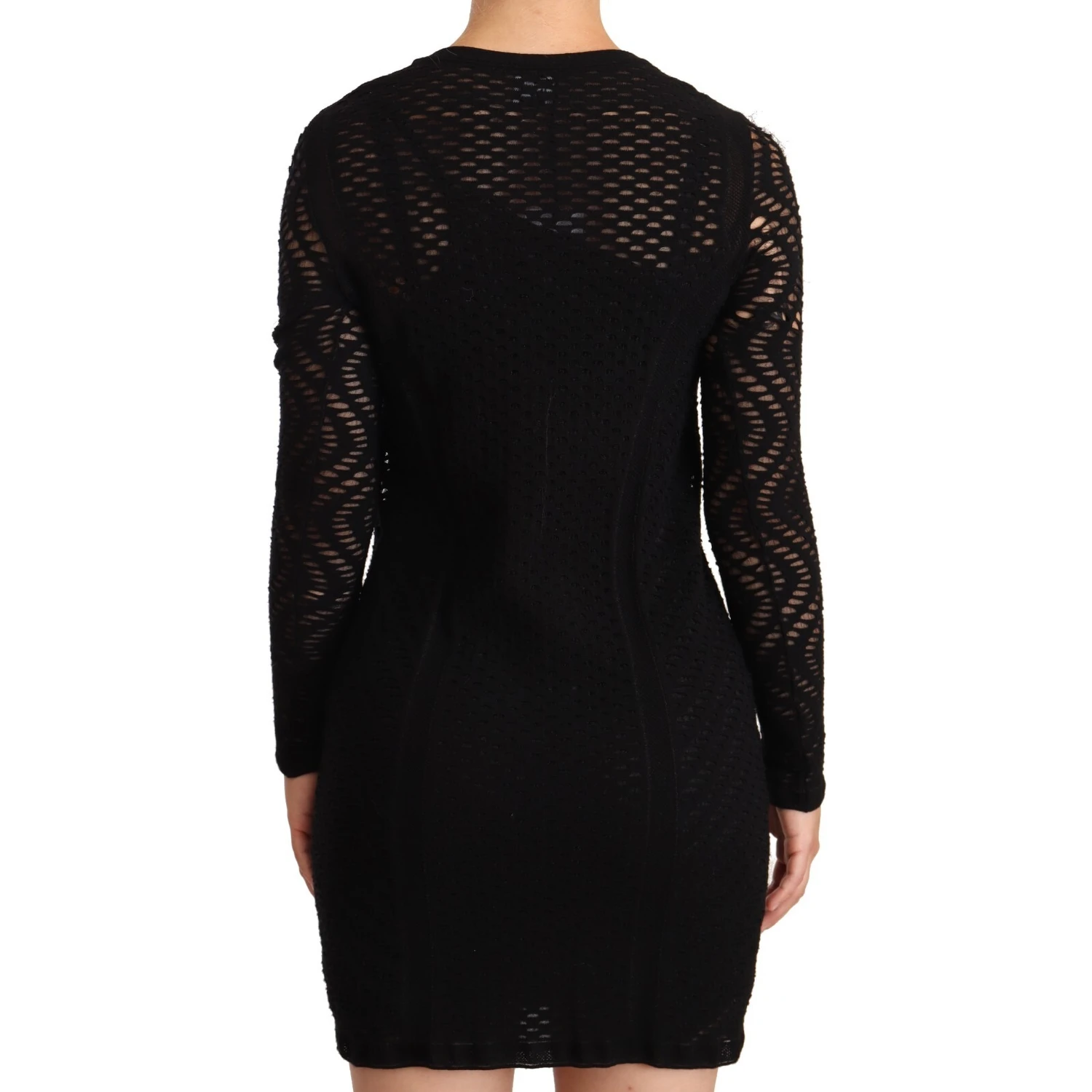Bodycon Sheath Black Viscose Long Sleeves Mini Dress