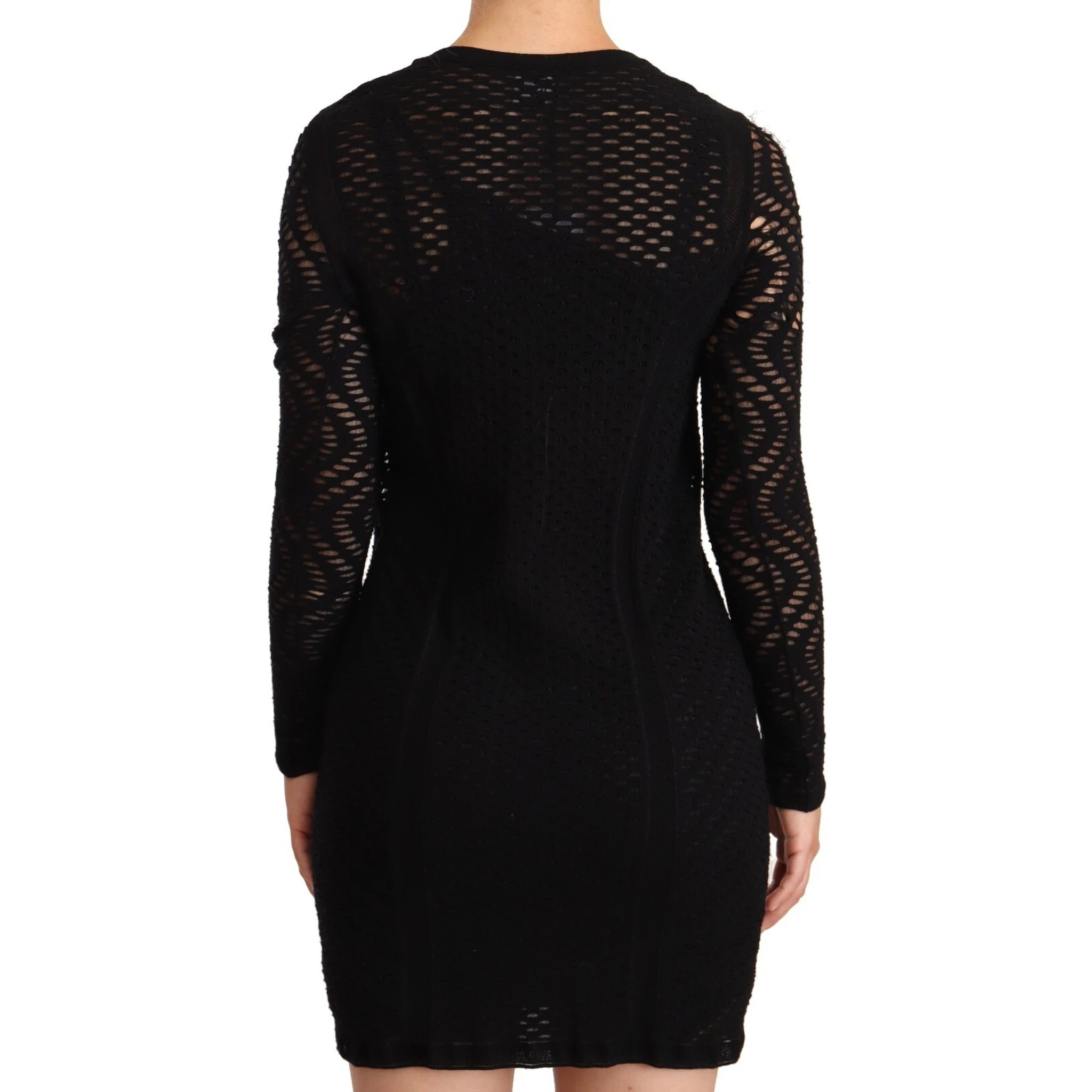 Bodycon Sheath Black Viscose Long Sleeves Mini Dress