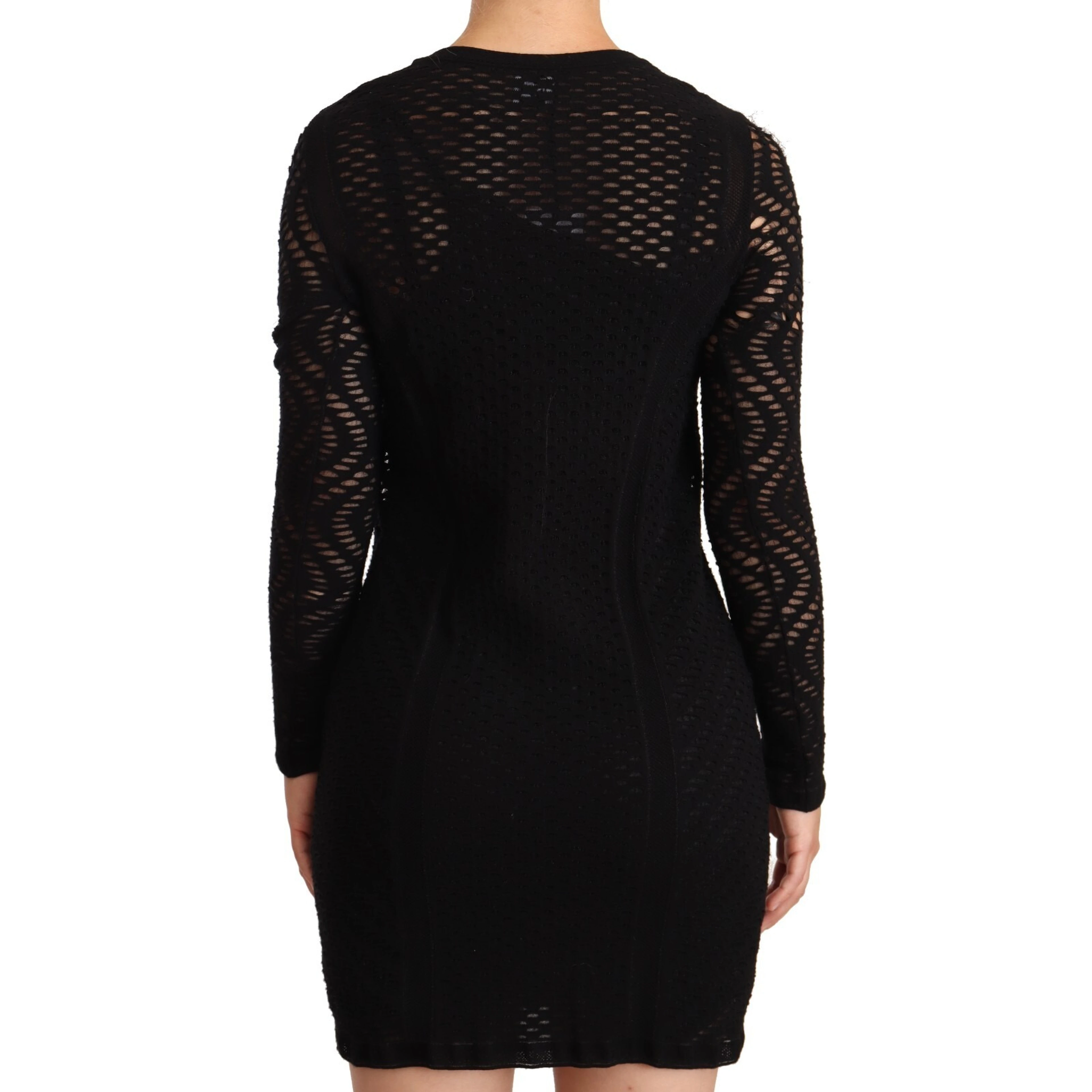 Bodycon Sheath Black Viscose Long Sleeves Mini Dress