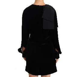 Sheath A-line Black Viscose Long Sleeves Round Neck Mini Dress