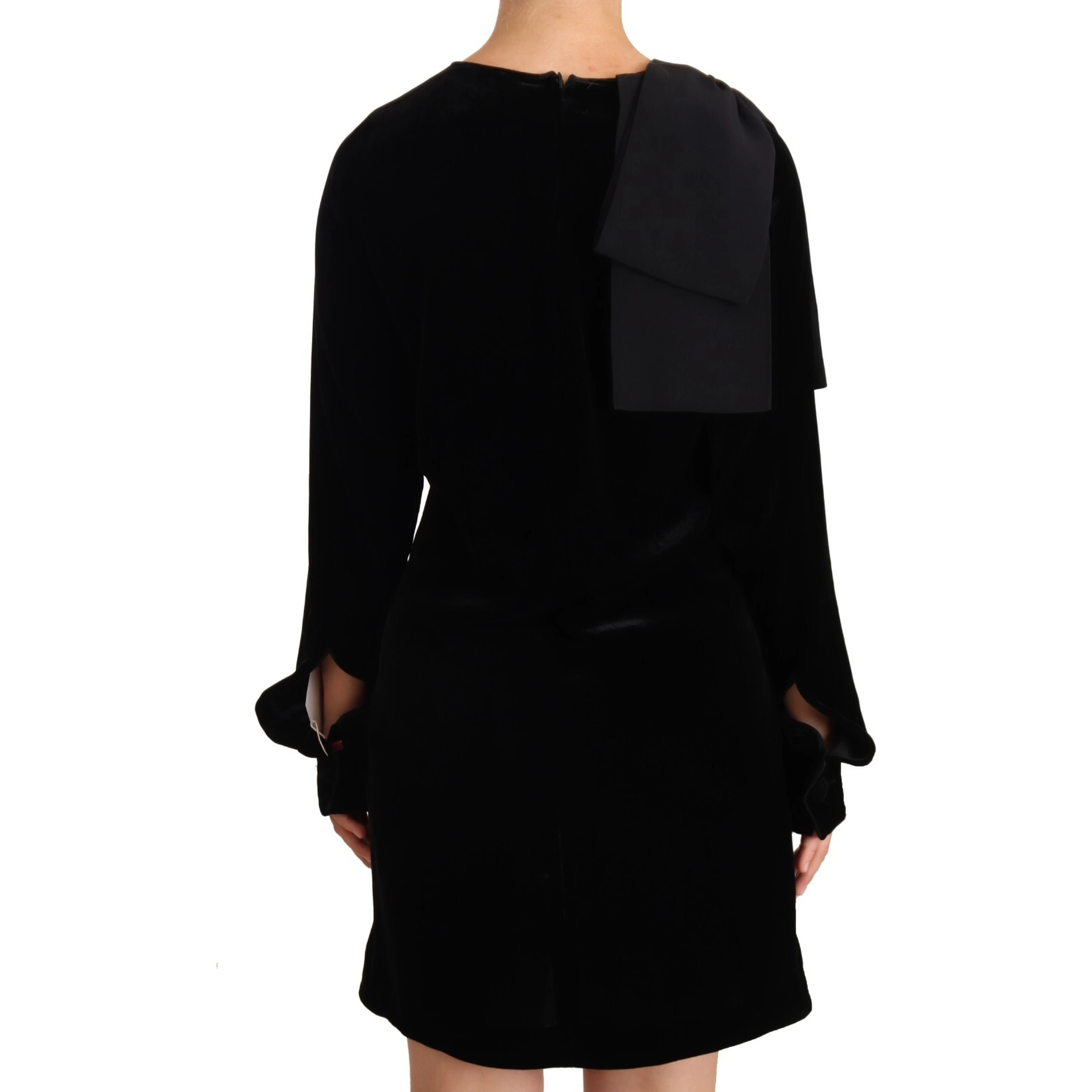 Sheath A-line Black Viscose Long Sleeves Round Neck Mini Dress
