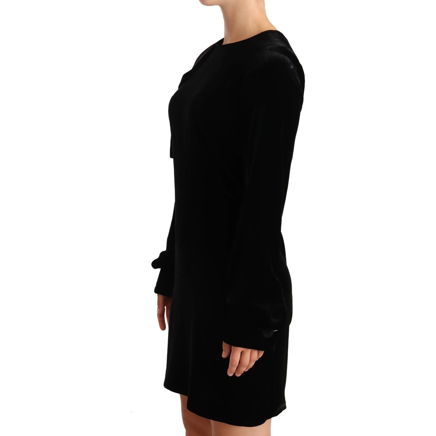 Sheath A-line Black Viscose Long Sleeves Round Neck Mini Dress