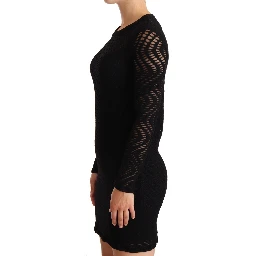 Bodycon Sheath Black Viscose Long Sleeves Mini Dress
