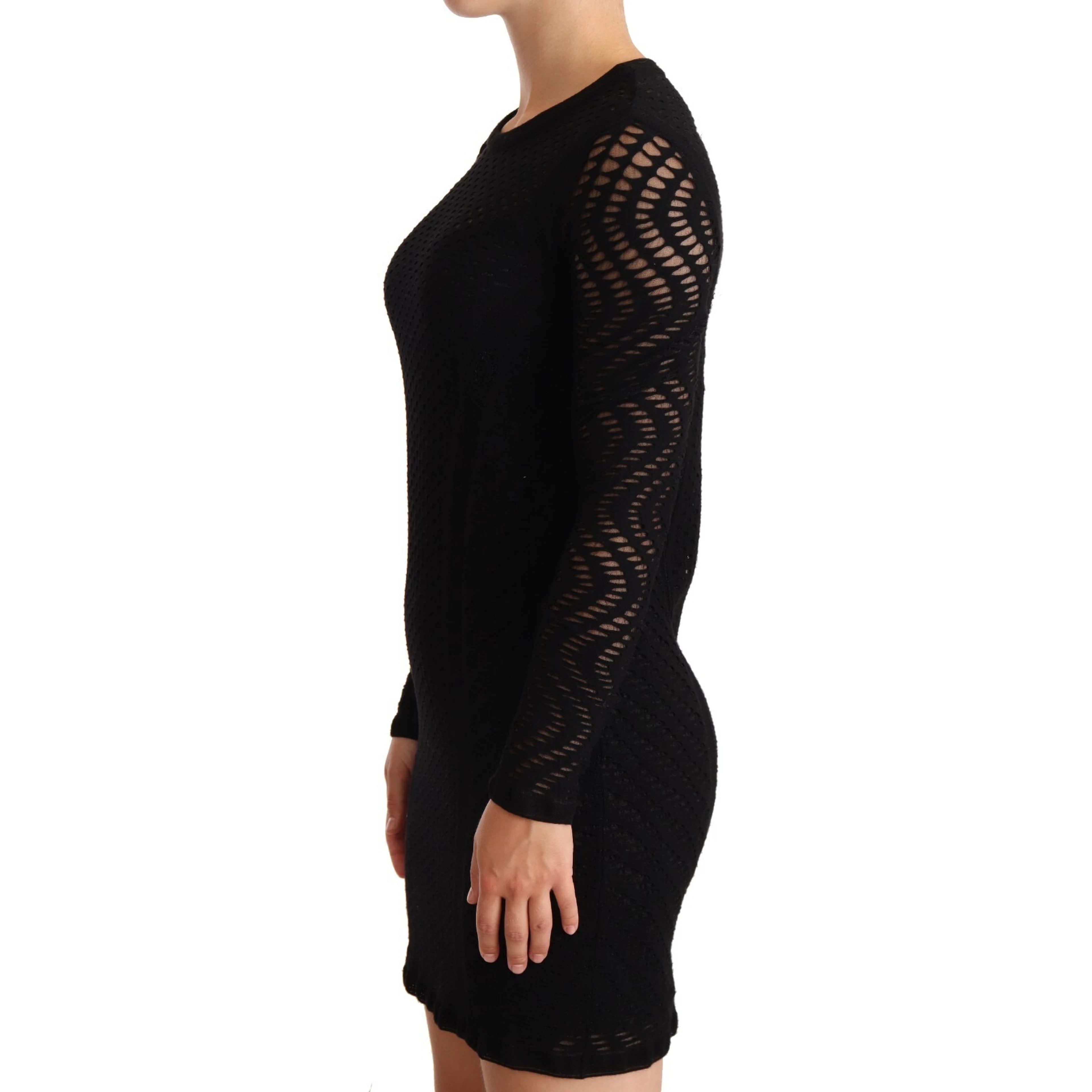 Bodycon Sheath Black Viscose Long Sleeves Mini Dress