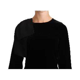 Sheath A-line Black Viscose Long Sleeves Round Neck Mini Dress