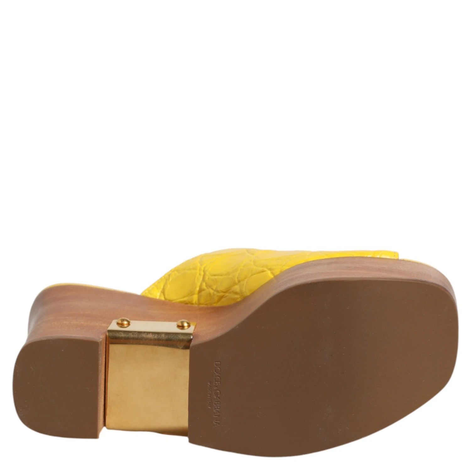 Yellow Leather Wood Mule Wedge Slides Shoes