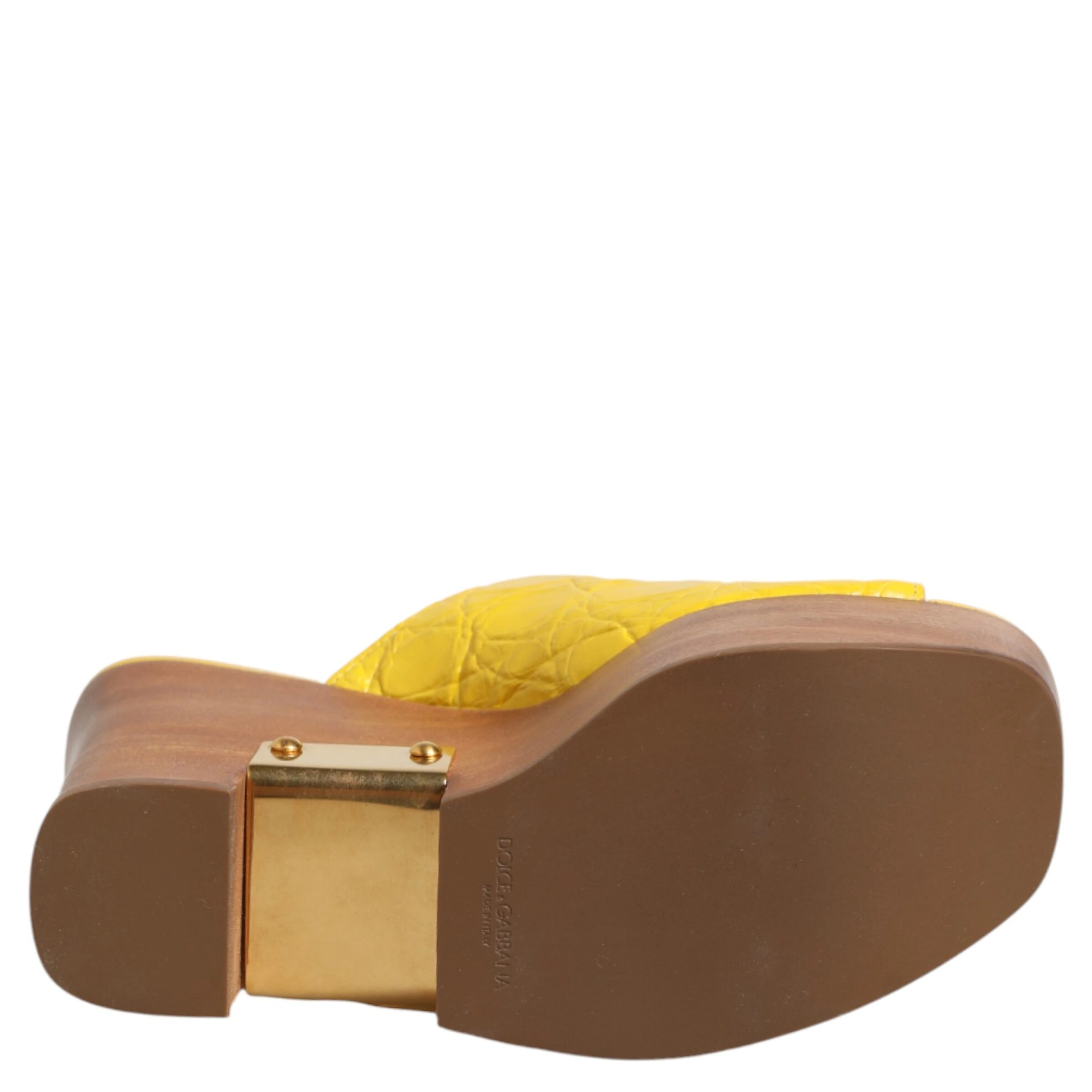 Yellow Leather Wood Mule Wedge Slides Shoes