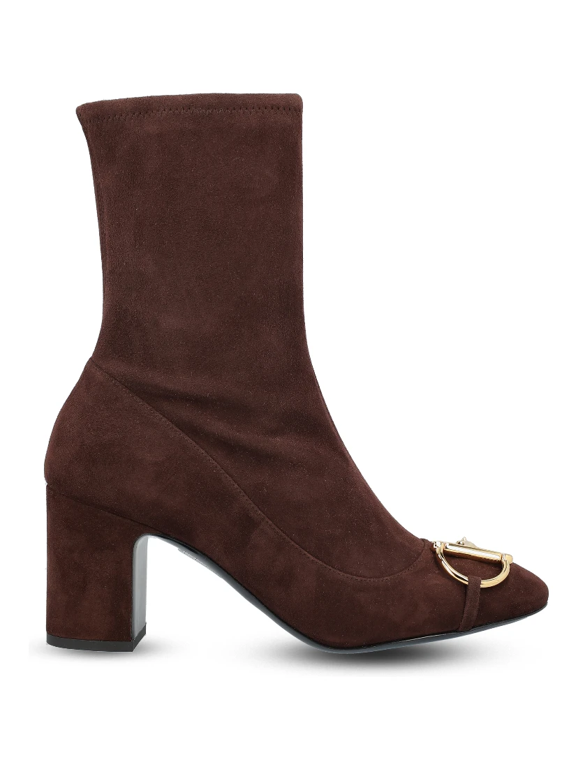 Ankle boot with half Horsebit in dark brown suede