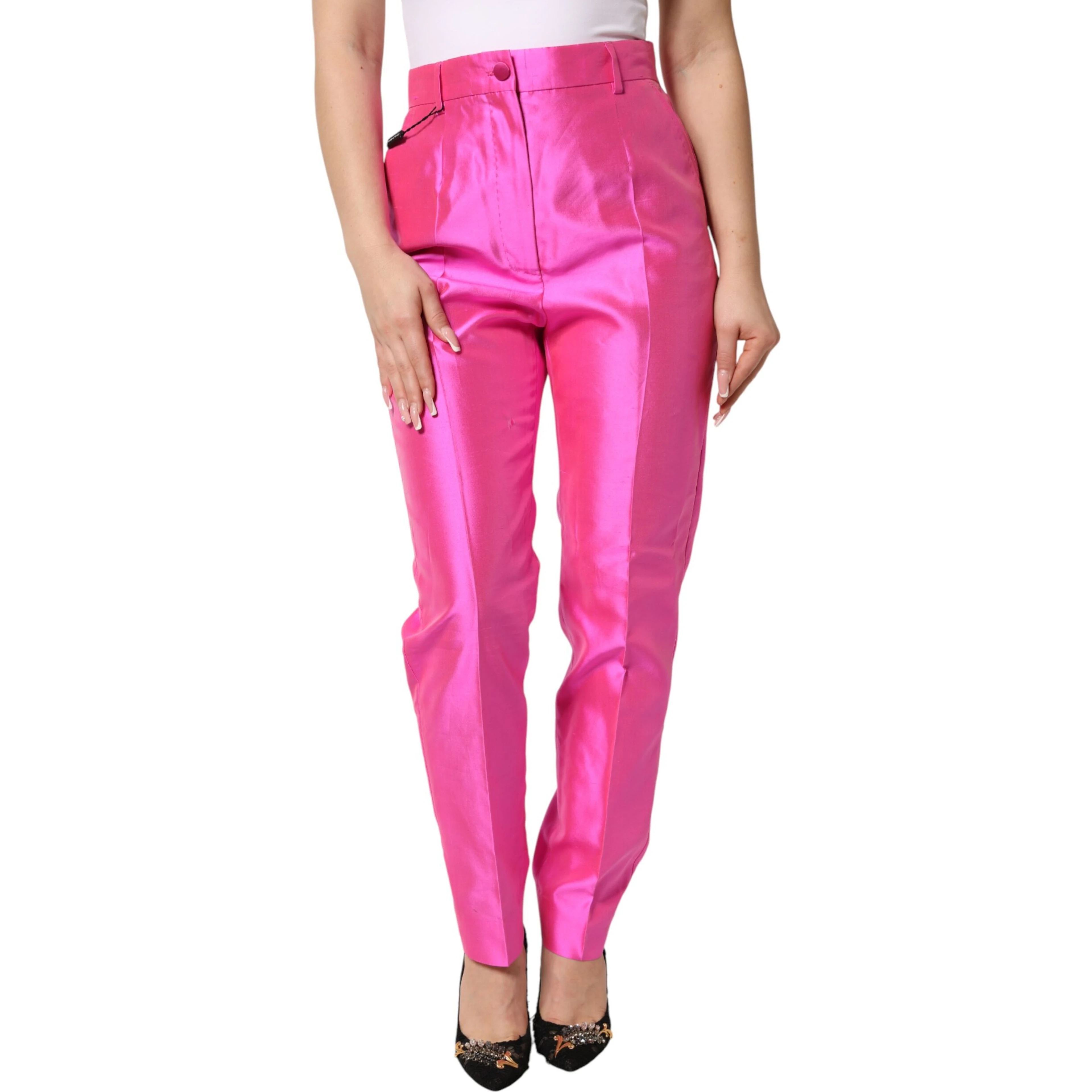 Pink Silk High Waist Dress Trousers Pants