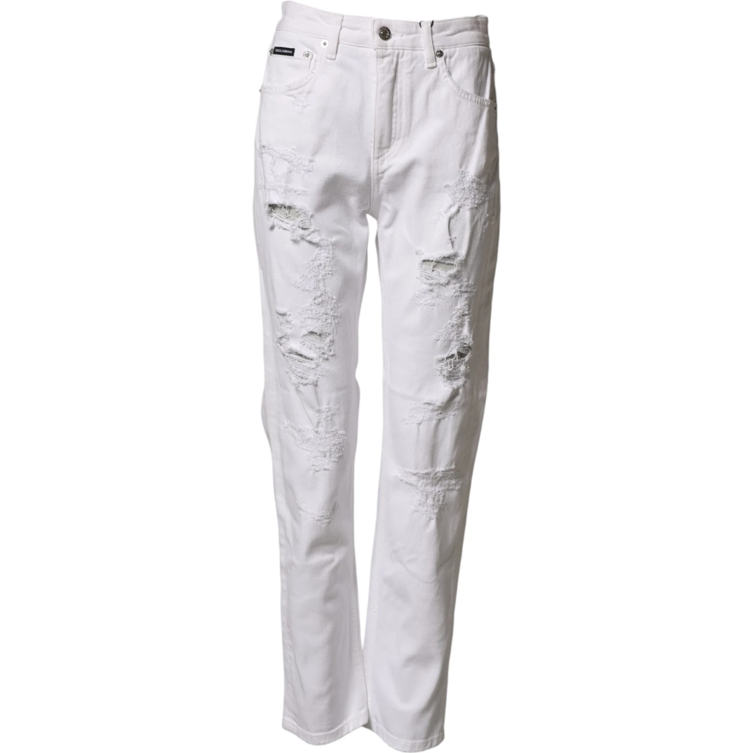 White Distressed Cotton BOYFRIEND Denim Jeans