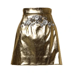 Gold Acetate Crystal High Waist Mini Skirt