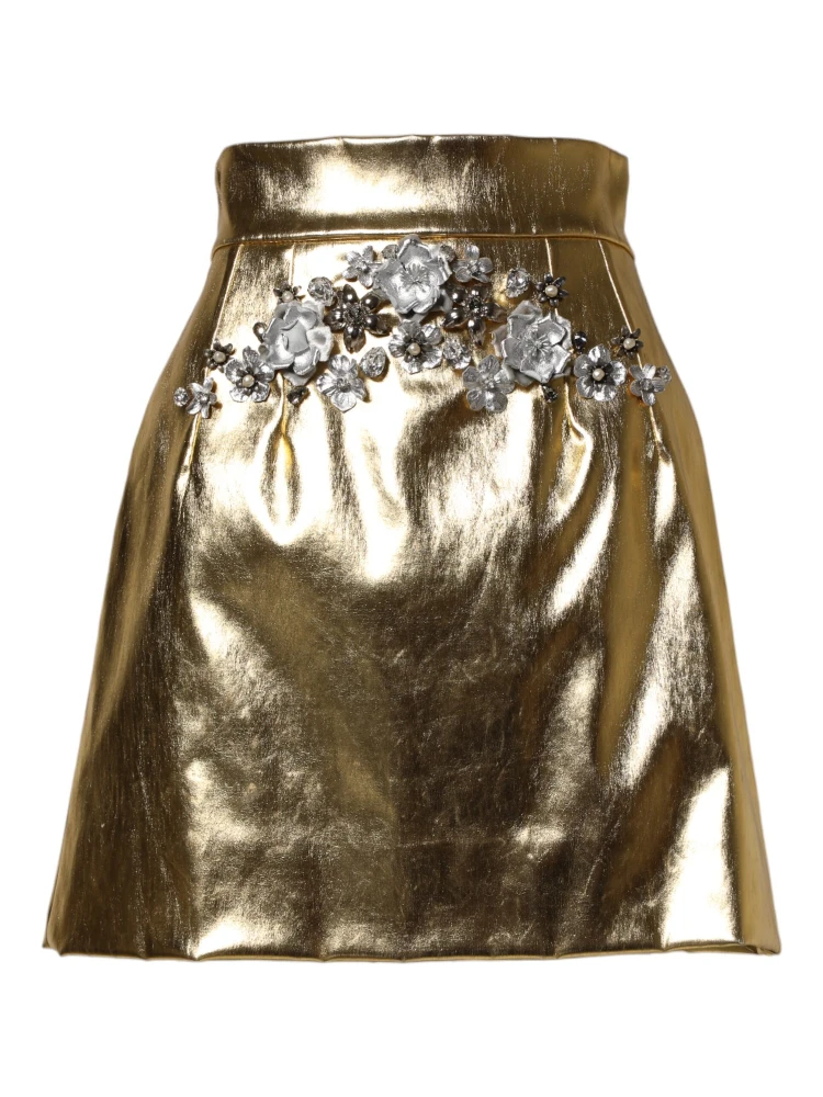 Gold Acetate Crystal High Waist Mini Skirt